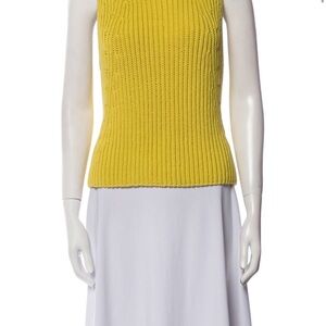 Vince Yellow Ribbed V-Neck Sweater Tank